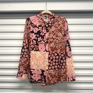 Johnny Was Workshop Floral Patchwork Button Front Blouse Size M